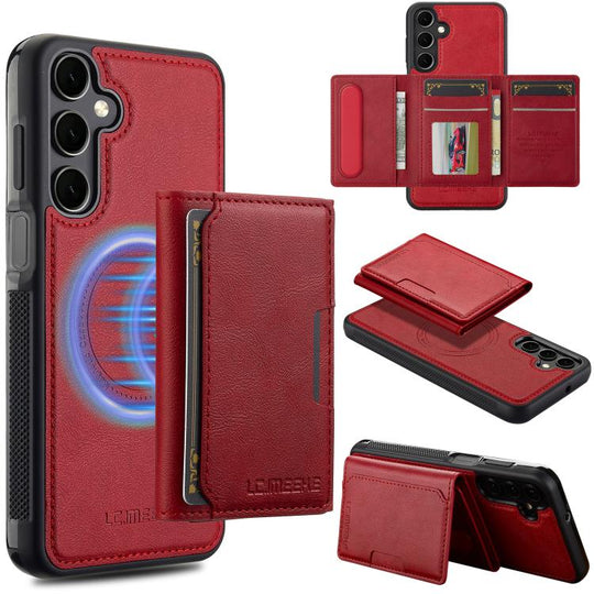 For Samsung Galaxy A56 5G LC.IMEEKE L5 Series Detachable RFID Card Bag Magsafe Phone Case(Red)