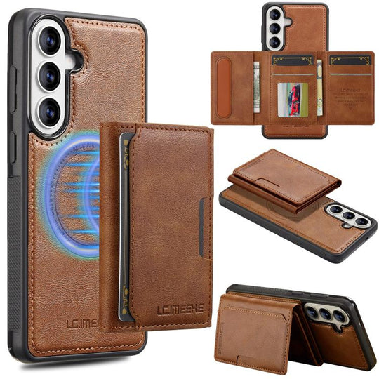 For Samsung Galaxy A57 5G LC.IMEEKE L5 Series Detachable RFID Card Bag Magsafe Phone Case(Brown)