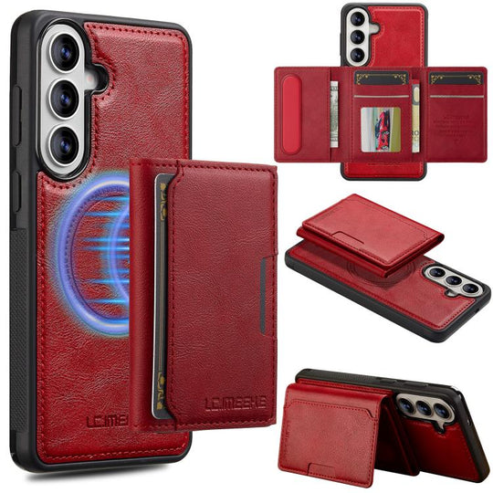 For Samsung Galaxy A57 5G LC.IMEEKE L5 Series Detachable RFID Card Bag Magsafe Phone Case(Red)