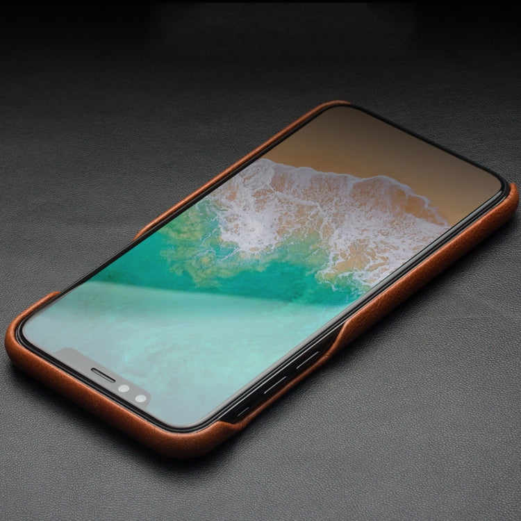 For iPhone X / XS QIALINO Shockproof Cowhide Leather Protective Case(Dark Brown) - More iPhone Cases by QIALINO | Online Shopping UK | buy2fix