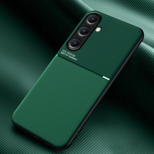 For Samsung Galaxy A56 5G Classic Tilt Strip Grain Magnetic PC Hybrid TPU Phone Case(Green)