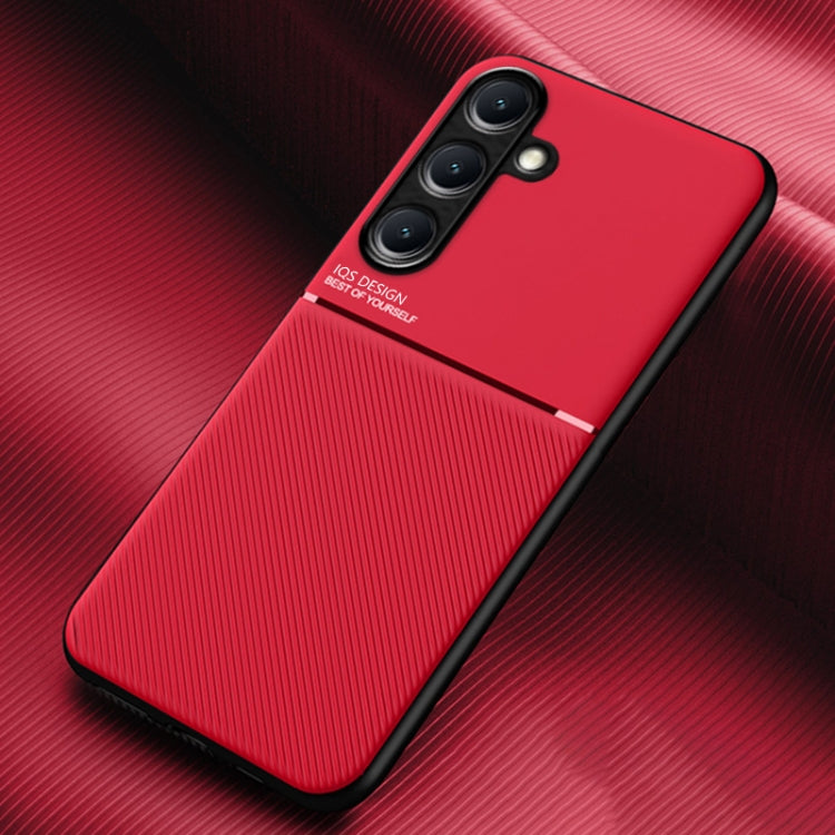 For Samsung Galaxy S25+ 5G Classic Tilt Strip Grain Magnetic PC Hybrid TPU Phone Case(Red) by buy2fix