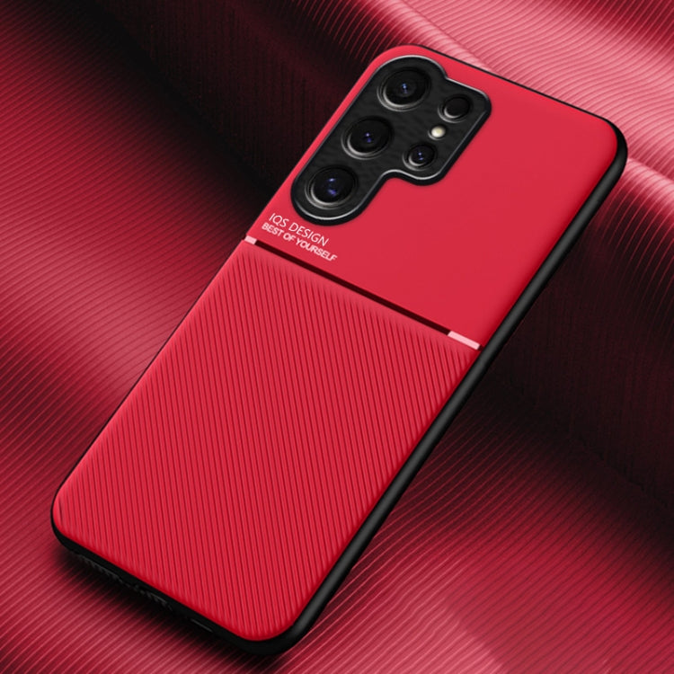 For Samsung Galaxy S25 Ultra 5G Classic Tilt Strip Grain Magnetic PC Hybrid TPU Phone Case(Red) by buy2fix