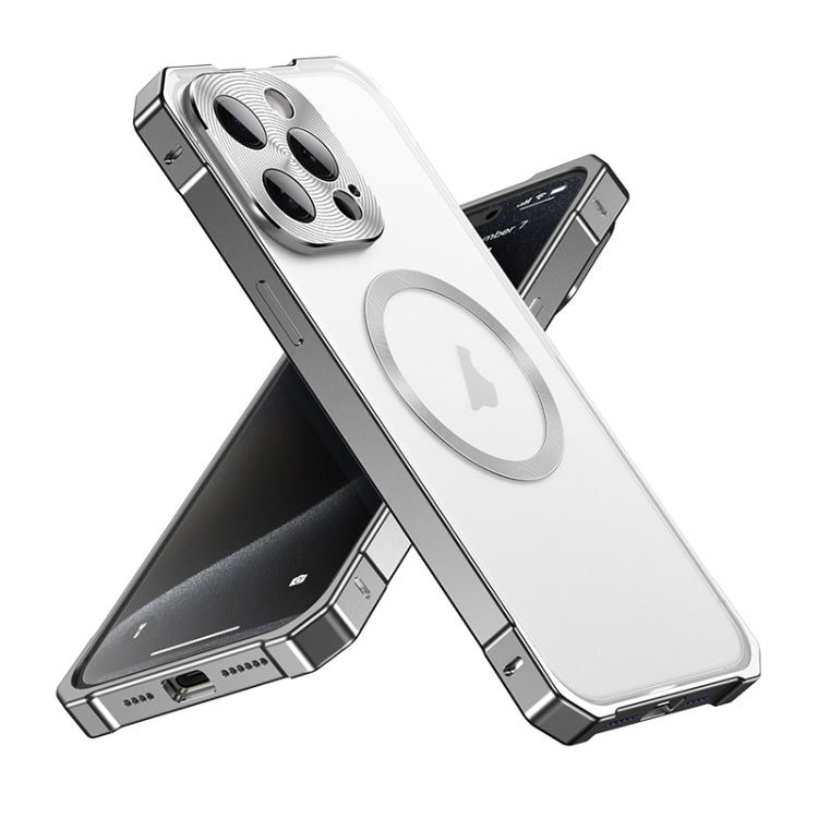 For iPhone 15 Pro Irregular Alloy Frame Fosted Translucent MagSafe Phone Case(Titanium) - iPhone 15 Pro Cases by buy2fix | Online Shopping UK | buy2fix