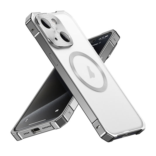 For iPhone 15 Irregular Alloy Frame Fosted Translucent MagSafe Phone Case(Titanium) - iPhone 15 Cases by buy2fix | Online Shopping UK | buy2fix