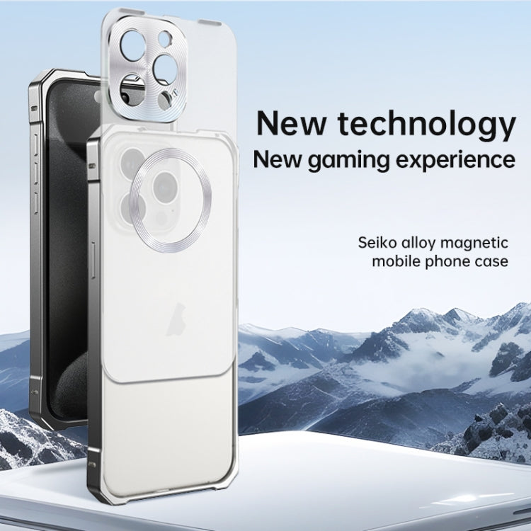 For iPhone 16 Pro Irregular Alloy Frame Fosted Translucent MagSafe Phone Case(Blue) - iPhone 16 Pro Cases by buy2fix | Online Shopping UK | buy2fix