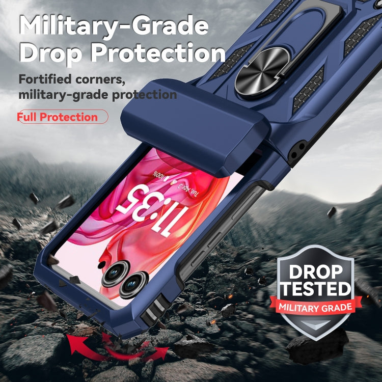 For Motorola razr 50 Sliding Camshield Holder Phone Case(Blue) by buy2fix