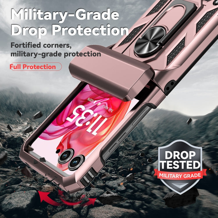 For Motorola razr 50 Sliding Camshield Holder Phone Case(Rose Gold) by buy2fix