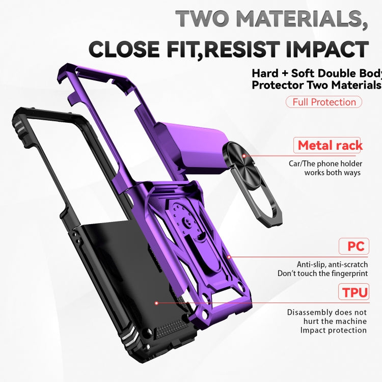 For Motorola razr 50 Sliding Camshield Holder Phone Case(Purple) by buy2fix