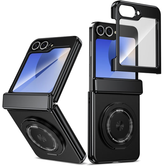For Samsung Galaxy Z Flip6 Gold Medal Rotating Folding Series Ring Holder Phone Case(Black) - Galaxy Z Flip6 5G Cases by buy2fix | Online Shopping UK | buy2fix