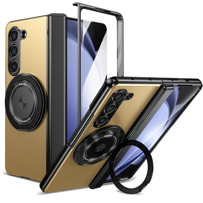 For Samsung Galaxy Z Fold5 Gold Medal Rotating Folding Series Ring Holder Phone Case(Gold) - Galaxy Z Fold5 Cases by buy2fix | Online Shopping UK | buy2fix