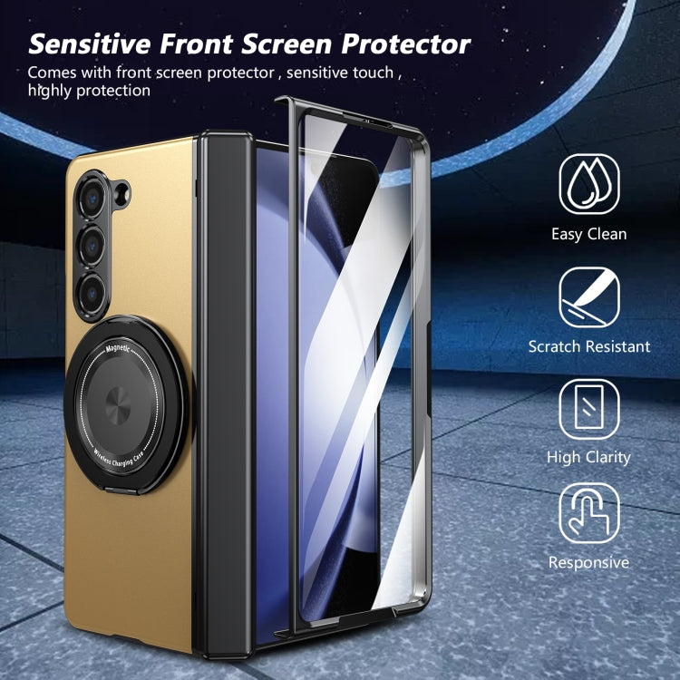 For Samsung Galaxy Z Fold5 Gold Medal Rotating Folding Series Ring Holder Phone Case(Gold) - Galaxy Z Fold5 Cases by buy2fix | Online Shopping UK | buy2fix