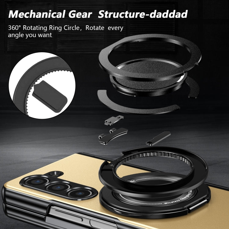 For Samsung Galaxy Z Fold5 Gold Medal Rotating Folding Series Ring Holder Phone Case(Gold) - Galaxy Z Fold5 Cases by buy2fix | Online Shopping UK | buy2fix