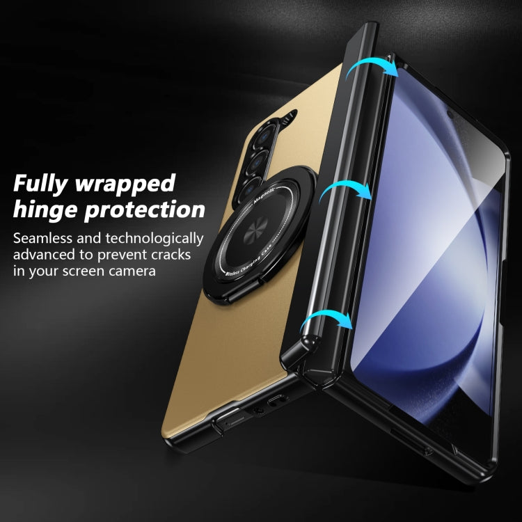 For Samsung Galaxy Z Fold5 Gold Medal Rotating Folding Series Ring Holder Phone Case(Gold) - Galaxy Z Fold5 Cases by buy2fix | Online Shopping UK | buy2fix