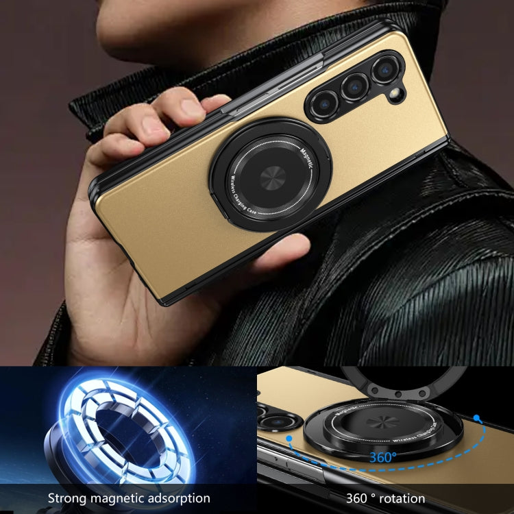 For Samsung Galaxy Z Fold5 Gold Medal Rotating Folding Series Ring Holder Phone Case(Gold) - Galaxy Z Fold5 Cases by buy2fix | Online Shopping UK | buy2fix