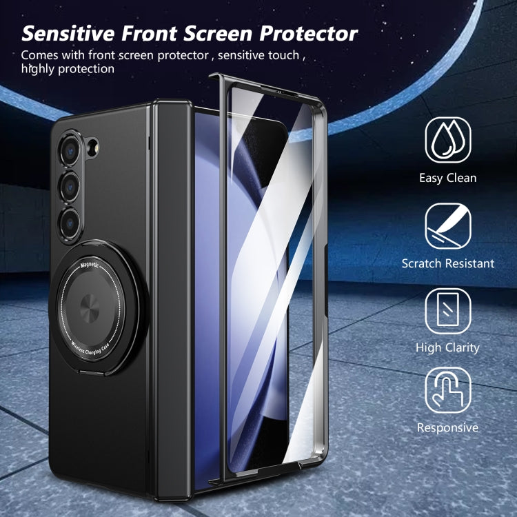 For Samsung Galaxy Z Fold5 Gold Medal Rotating Folding Series Ring Holder Phone Case(Black) - Galaxy Z Fold5 Cases by buy2fix | Online Shopping UK | buy2fix