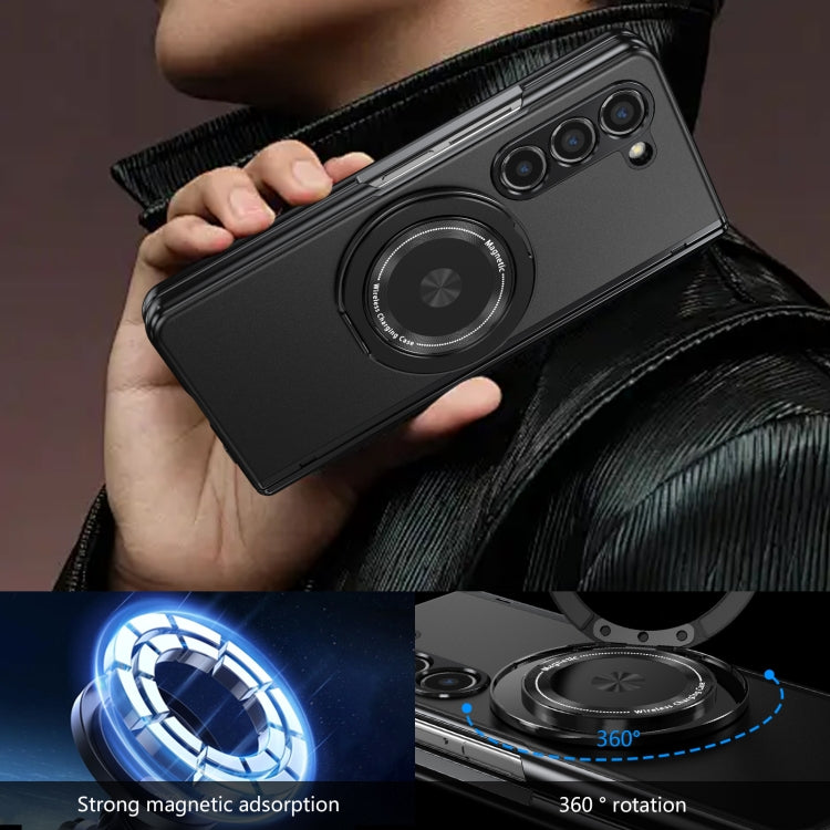 For Samsung Galaxy Z Fold5 Gold Medal Rotating Folding Series Ring Holder Phone Case(Black) - Galaxy Z Fold5 Cases by buy2fix | Online Shopping UK | buy2fix