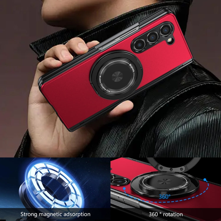 For Samsung Galaxy Z Fold5 Gold Medal Rotating Folding Series Ring Holder Phone Case(Red) - Galaxy Z Fold5 Cases by buy2fix | Online Shopping UK | buy2fix