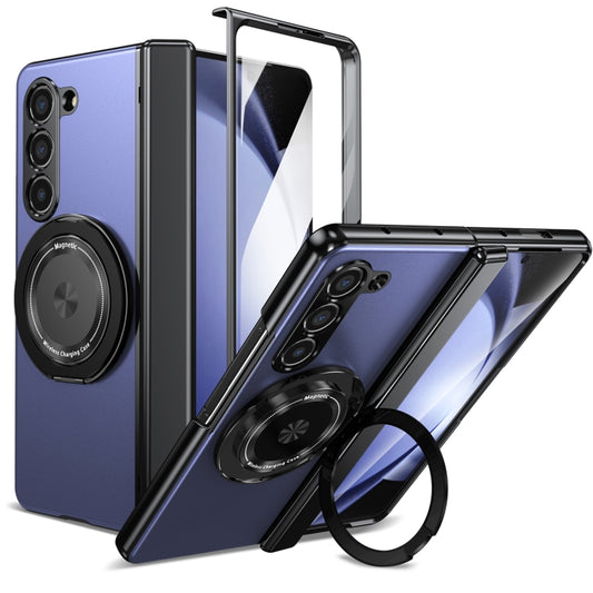 For Samsung Galaxy Z Fold5 Gold Medal Rotating Folding Series Ring Holder Phone Case(Blue) - Galaxy Z Fold5 Cases by buy2fix | Online Shopping UK | buy2fix