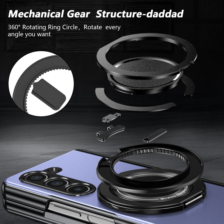 For Samsung Galaxy Z Fold5 Gold Medal Rotating Folding Series Ring Holder Phone Case(Blue) - Galaxy Z Fold5 Cases by buy2fix | Online Shopping UK | buy2fix