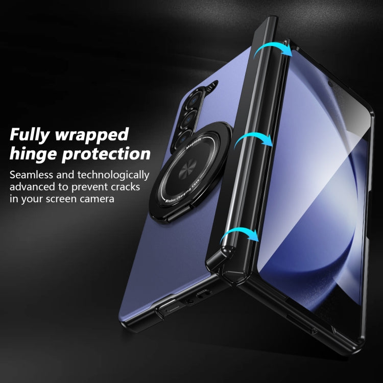For Samsung Galaxy Z Fold5 Gold Medal Rotating Folding Series Ring Holder Phone Case(Blue) - Galaxy Z Fold5 Cases by buy2fix | Online Shopping UK | buy2fix