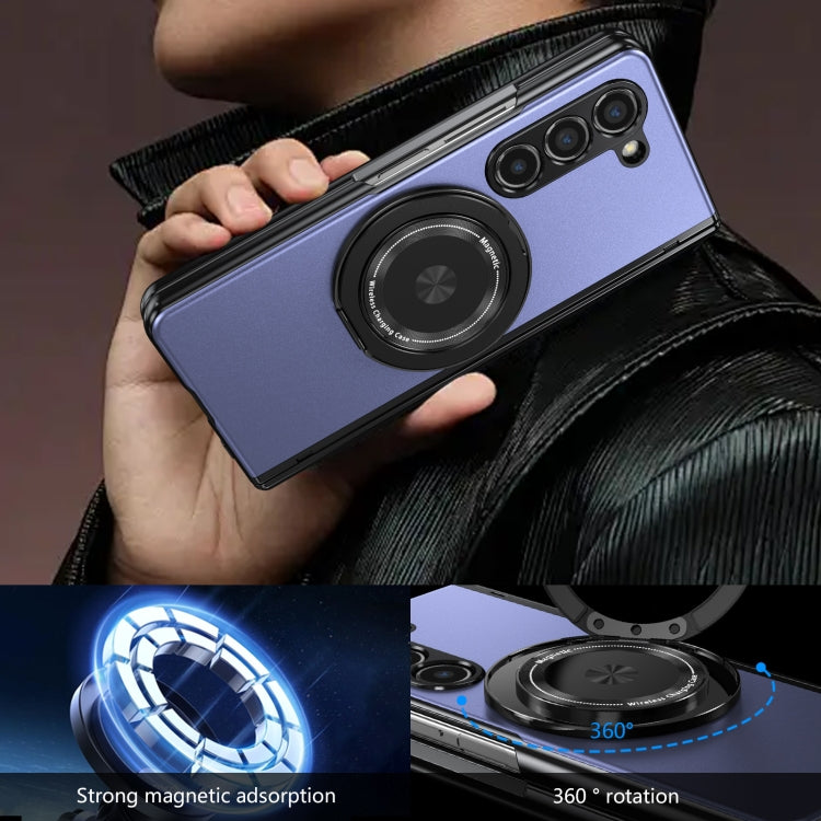 For Samsung Galaxy Z Fold5 Gold Medal Rotating Folding Series Ring Holder Phone Case(Blue) - Galaxy Z Fold5 Cases by buy2fix | Online Shopping UK | buy2fix