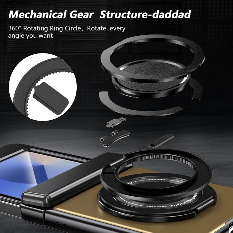 For Samsung Galaxy Z Flip5 Gold Medal Rotating Folding Series Ring Holder Phone Case(Gold) - Galaxy Z Flip5 Cases by buy2fix | Online Shopping UK | buy2fix