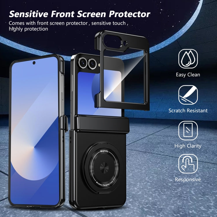 For Samsung Galaxy Z Flip5 Gold Medal Rotating Folding Series Ring Holder Phone Case(Black) - Galaxy Z Flip5 Cases by buy2fix | Online Shopping UK | buy2fix