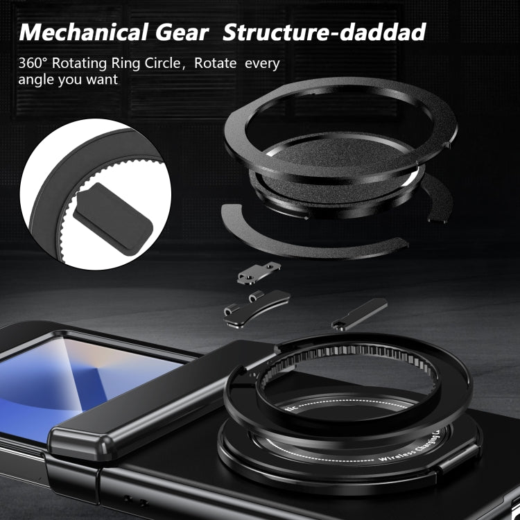 For Samsung Galaxy Z Flip5 Gold Medal Rotating Folding Series Ring Holder Phone Case(Black) - Galaxy Z Flip5 Cases by buy2fix | Online Shopping UK | buy2fix