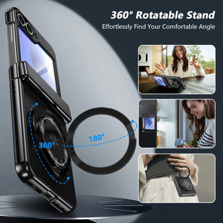 For Samsung Galaxy Z Flip5 Gold Medal Rotating Folding Series Ring Holder Phone Case(Black) - Galaxy Z Flip5 Cases by buy2fix | Online Shopping UK | buy2fix