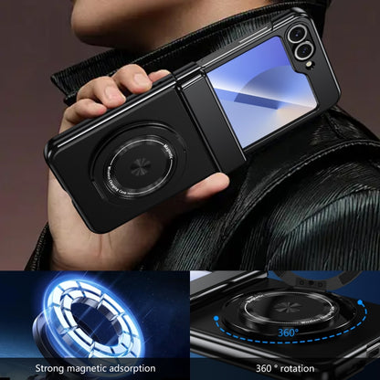 For Samsung Galaxy Z Flip5 Gold Medal Rotating Folding Series Ring Holder Phone Case(Black) - Galaxy Z Flip5 Cases by buy2fix | Online Shopping UK | buy2fix