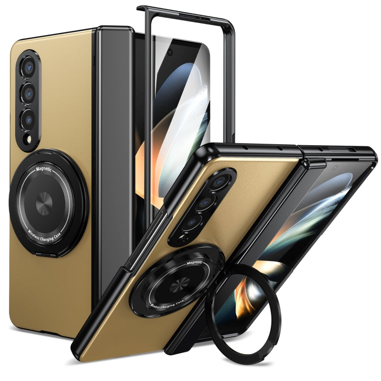 For Samsung Galaxy Z Fold4 Gold Medal Rotating Folding Series Ring Holder Phone Case(Gold) - Galaxy Z Fold4 5G Cases by buy2fix | Online Shopping UK | buy2fix