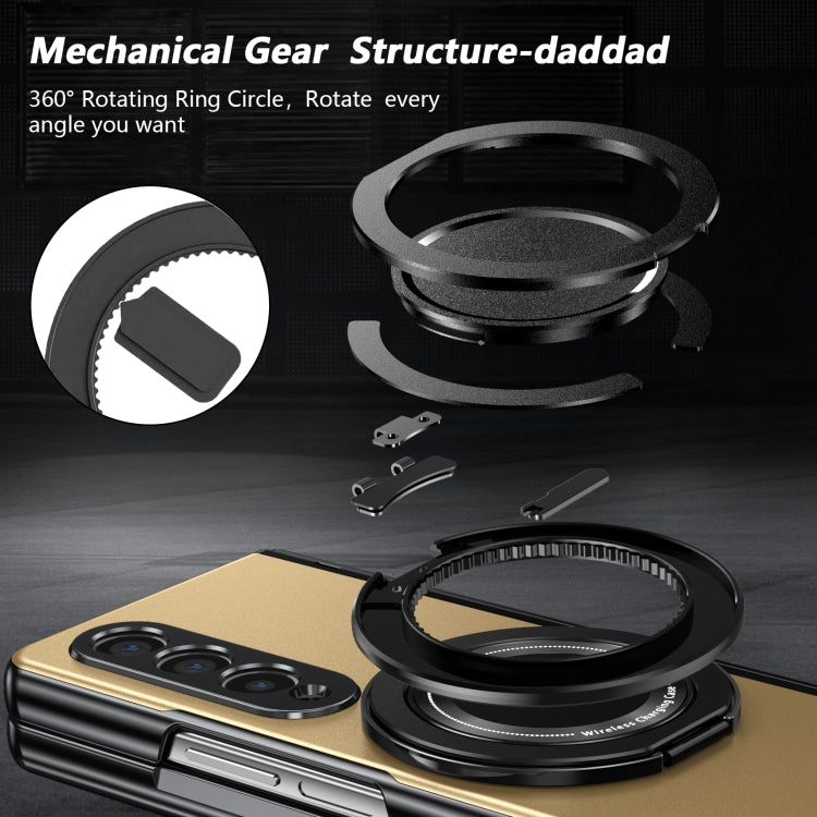 For Samsung Galaxy Z Fold4 Gold Medal Rotating Folding Series Ring Holder Phone Case(Gold) - Galaxy Z Fold4 5G Cases by buy2fix | Online Shopping UK | buy2fix