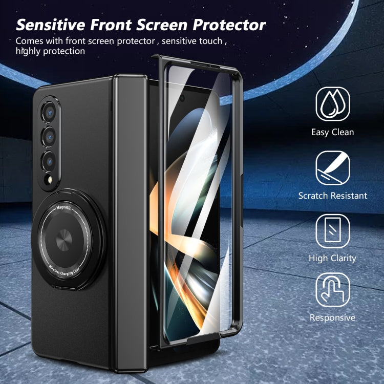 For Samsung Galaxy Z Fold4 Gold Medal Rotating Folding Series Ring Holder Phone Case(Black) - Galaxy Z Fold4 5G Cases by buy2fix | Online Shopping UK | buy2fix