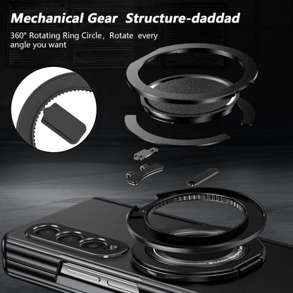 For Samsung Galaxy Z Fold4 Gold Medal Rotating Folding Series Ring Holder Phone Case(Black) - Galaxy Z Fold4 5G Cases by buy2fix | Online Shopping UK | buy2fix