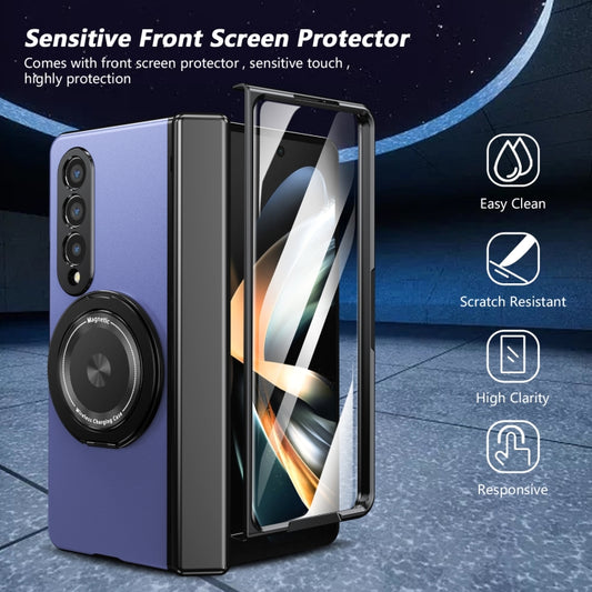 For Samsung Galaxy Z Fold4 Gold Medal Rotating Folding Series Ring Holder Phone Case(Blue) - Galaxy Z Fold4 5G Cases by buy2fix | Online Shopping UK | buy2fix
