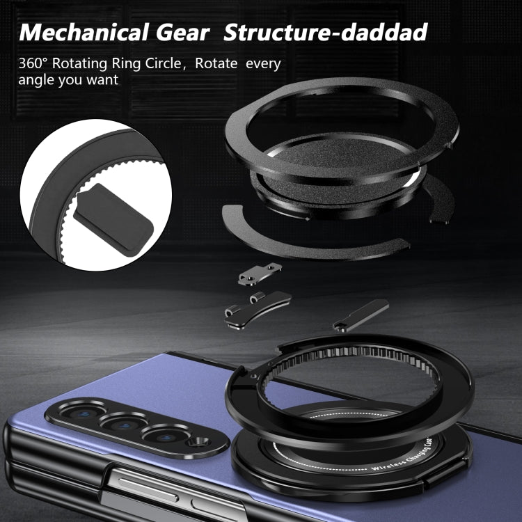 For Samsung Galaxy Z Fold4 Gold Medal Rotating Folding Series Ring Holder Phone Case(Blue) - Galaxy Z Fold4 5G Cases by buy2fix | Online Shopping UK | buy2fix