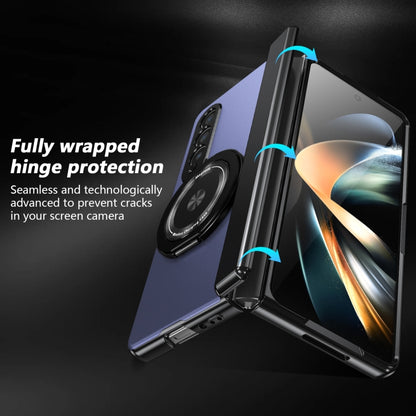 For Samsung Galaxy Z Fold4 Gold Medal Rotating Folding Series Ring Holder Phone Case(Blue) - Galaxy Z Fold4 5G Cases by buy2fix | Online Shopping UK | buy2fix