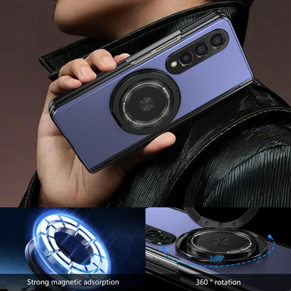 For Samsung Galaxy Z Fold4 Gold Medal Rotating Folding Series Ring Holder Phone Case(Blue) - Galaxy Z Fold4 5G Cases by buy2fix | Online Shopping UK | buy2fix