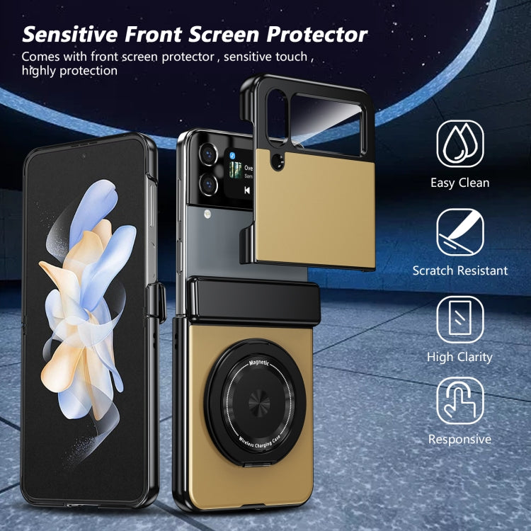 For Samsung Galaxy Z Flip4 Gold Medal Rotating Folding Series Ring Holder Phone Case(Gold) - Galaxy Z Flip4 5G Cases by buy2fix | Online Shopping UK | buy2fix
