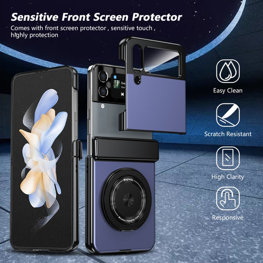 For Samsung Galaxy Z Flip4 Gold Medal Rotating Folding Series Ring Holder Phone Case(Blue) - Galaxy Z Flip4 5G Cases by buy2fix | Online Shopping UK | buy2fix