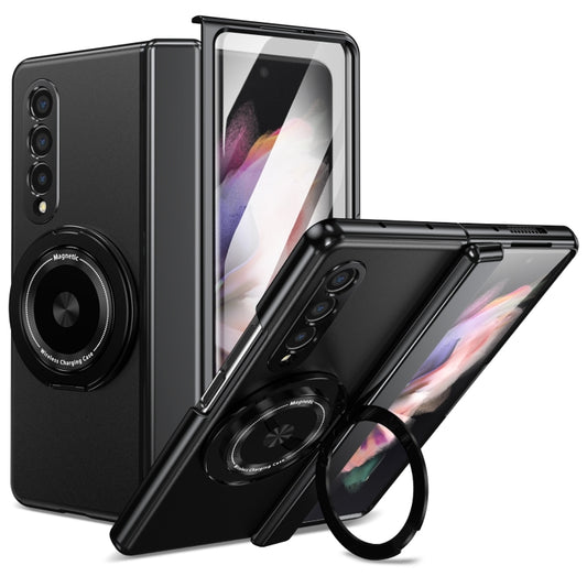 For Samsung Galaxy Z Fold3 Gold Medal Rotating Folding Series Ring Holder Phone Case(Black) - Galaxy Phone Cases by buy2fix | Online Shopping UK | buy2fix