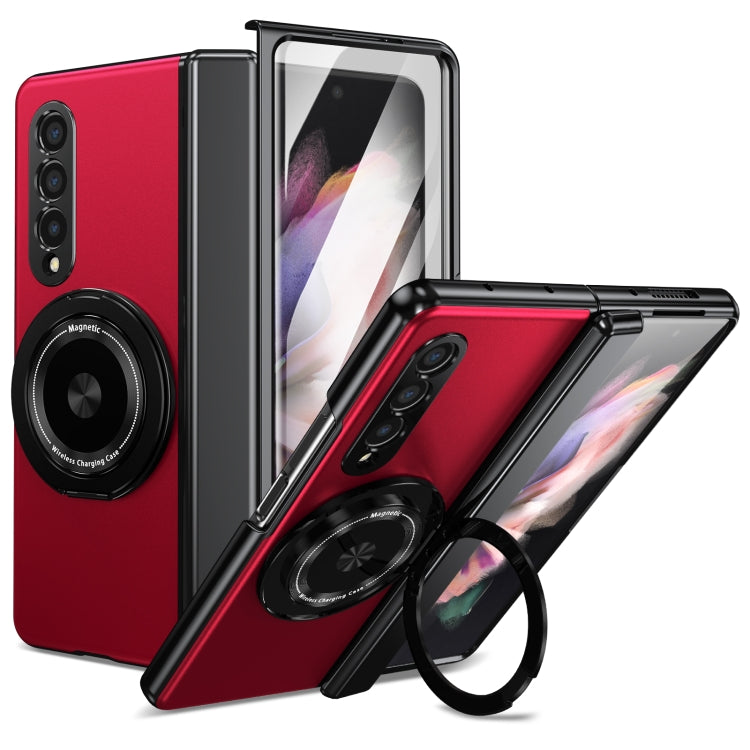 For Samsung Galaxy Z Fold3 Gold Medal Rotating Folding Series Ring Holder Phone Case(Red) - Galaxy Phone Cases by buy2fix | Online Shopping UK | buy2fix