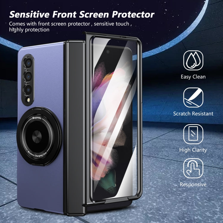 For Samsung Galaxy Z Fold3 Gold Medal Rotating Folding Series Ring Holder Phone Case(Blue) - Galaxy Phone Cases by buy2fix | Online Shopping UK | buy2fix