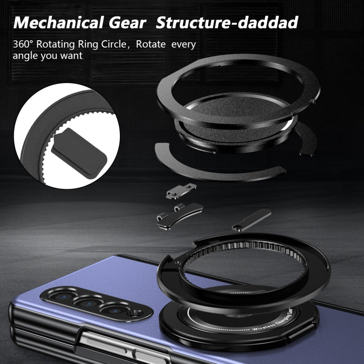 For Samsung Galaxy Z Fold3 Gold Medal Rotating Folding Series Ring Holder Phone Case(Blue) - Galaxy Phone Cases by buy2fix | Online Shopping UK | buy2fix