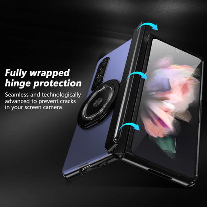 For Samsung Galaxy Z Fold3 Gold Medal Rotating Folding Series Ring Holder Phone Case(Blue) - Galaxy Phone Cases by buy2fix | Online Shopping UK | buy2fix