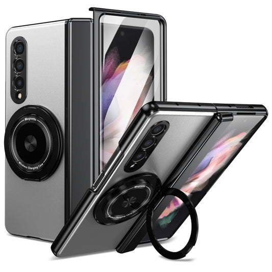 For Samsung Galaxy Z Fold3 Gold Medal Rotating Folding Series Ring Holder Phone Case(Silver) - Galaxy Phone Cases by buy2fix | Online Shopping UK | buy2fix