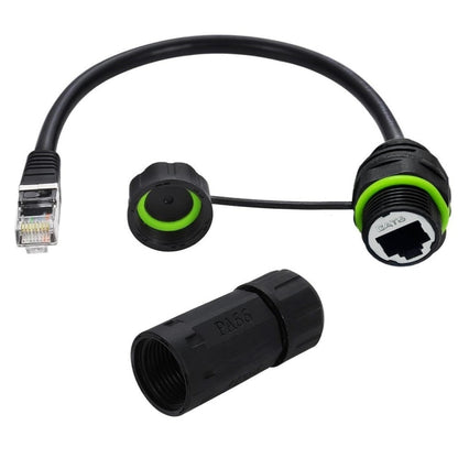 25cm RJ45 8P8C Male to Female IP68 CAT6 Ethernet Connector(Black) by buy2fix