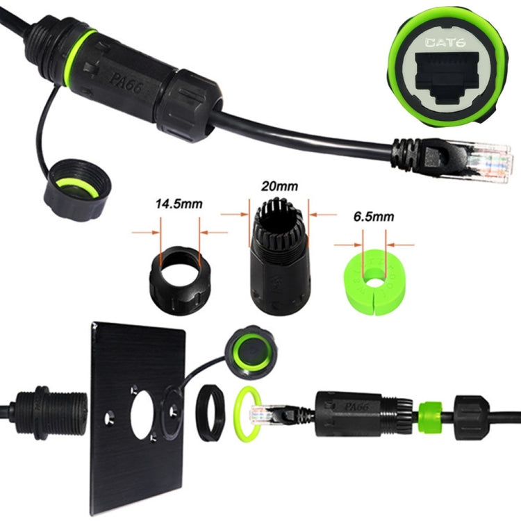 25cm RJ45 8P8C Male to Female IP68 CAT6 Ethernet Connector(Black) by buy2fix