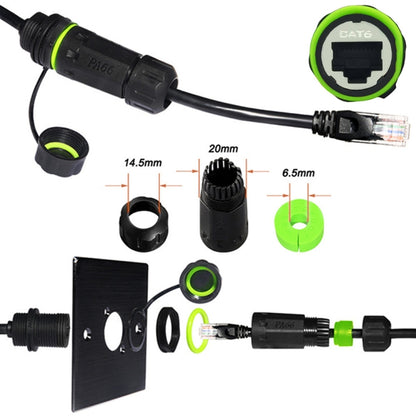 25cm RJ45 8P8C Male to Female IP68 CAT6 Ethernet Connector(Black) by buy2fix